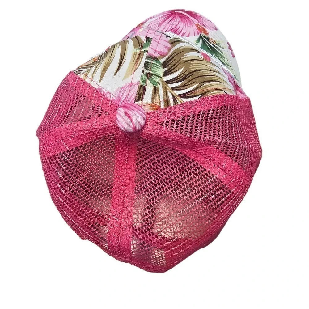 Cali Trucker Hat Womens Snapback Pink Embroidered Floral Tropical Mesh